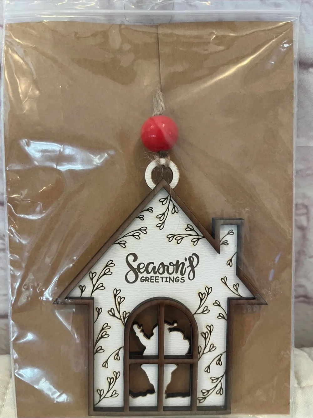 Season's Greetings White & Brown House Ornament - Holiday Home Décor